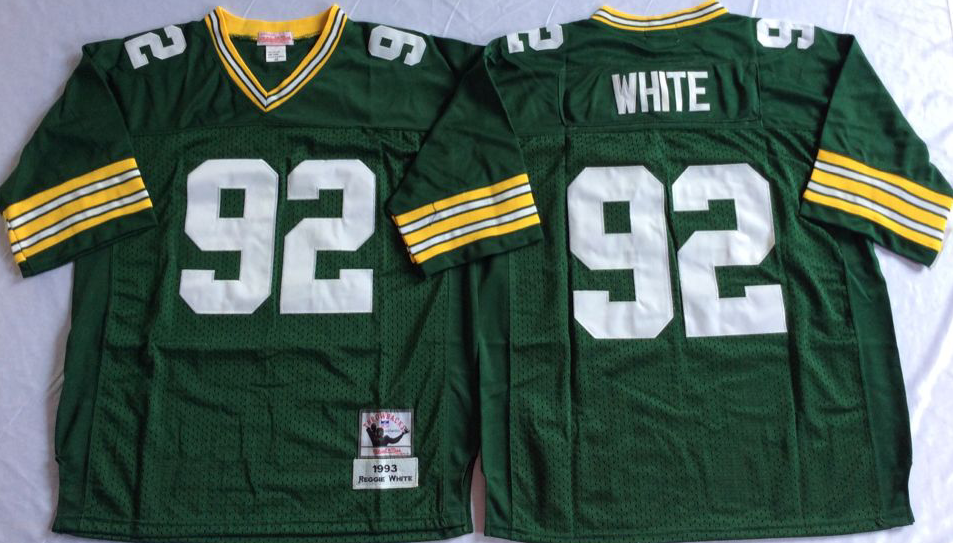 Men NFL Green Bay Packers #92 White green Mitchell Ness jerseys